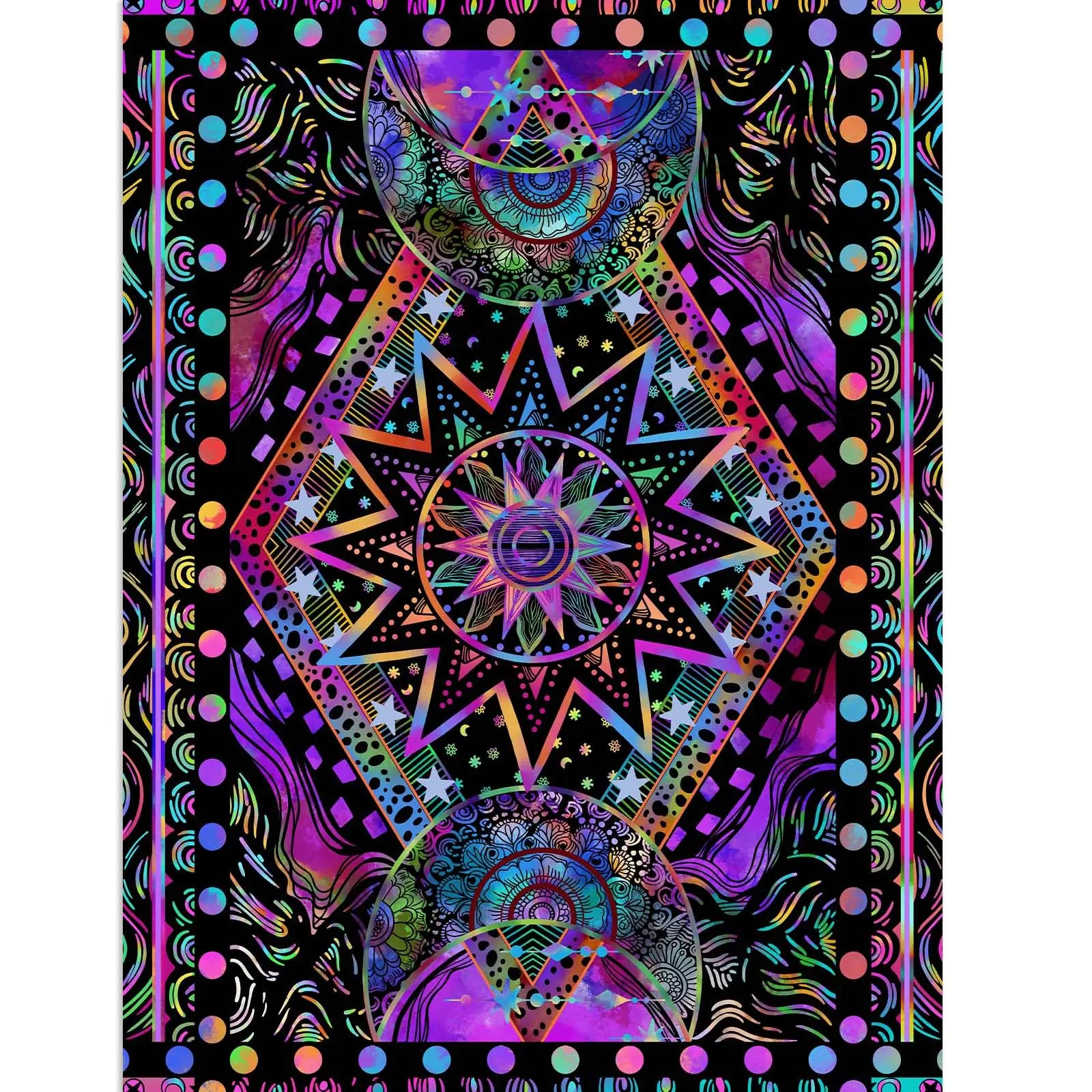 Blacklight Sun and Moon Tapestry